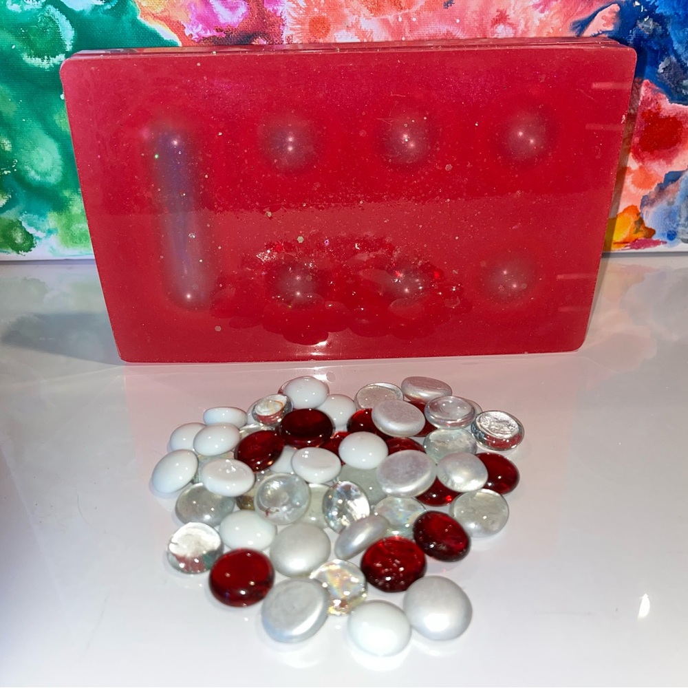 Mancala Game- pink Confetti with Elegant Red and White Decorative Stones